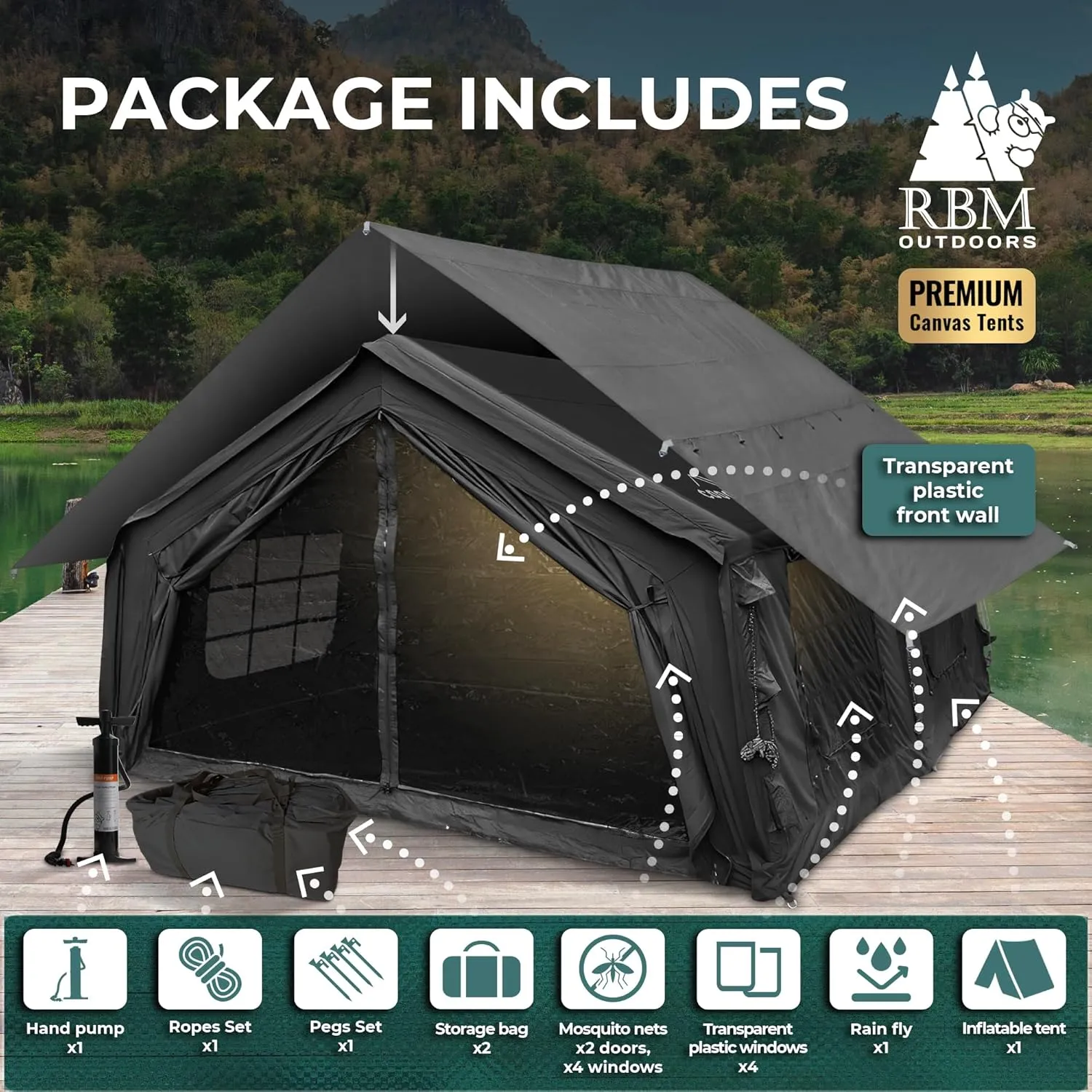 Coody | Rbm Outdoors Koala/Hub/Octopus Inflatable Tents for Camping with Stove Jack, 2/8/10 Person Luxury Canvas Blow Up Tent, 2 Room, Easy Setup Casa de Campaña, Large Inflatable House with Pump