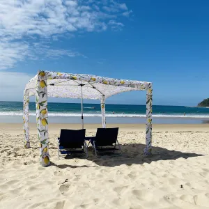 CoolCabana Beach Shade Tent - Easy Setup, UPF 50  Protection, Large & Medium Sizes, Compact & Wind Resistant - Beach Cabana for The Whole Family - Lemon Scarletta, Medium
