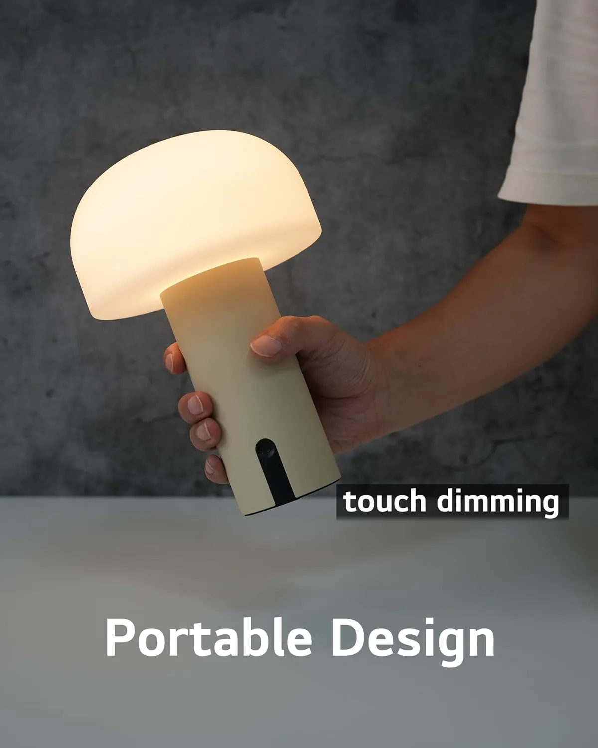Cordless Mushroom Table Lamp, Waterproof Shower Lamp, Battery Operated Table Lamp Rechargeable, Touch Dimmable Night Light for Bedroom/Patio/Camping/Dinning/Outdoor (Khaki)
