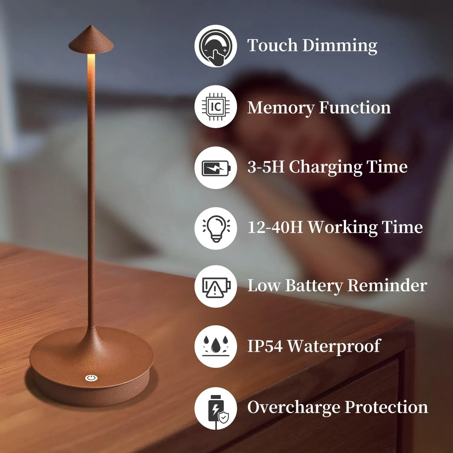 Cordless Table Lamp Rechargeable LED Battery Operated 4000mAh Table Lamp Touch Dimmable Lamp Outdoor Waterproof Portable Wireless Table Light for Dining Restaurant Bar Indoor/Outdoor Use (Brown-1PC)