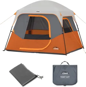 CORE 4 Person Straight Wall Cabin Tent with Footprint and Tent Kit