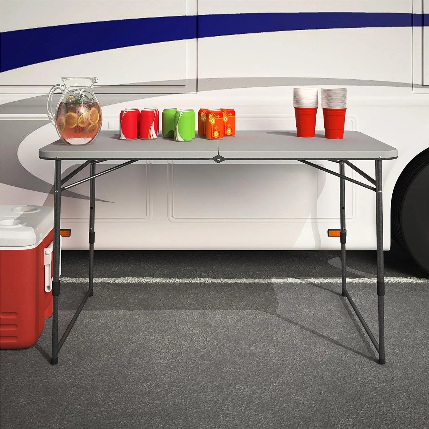 COSCO 4 ft. Fold-in-Half Portable Indoor/Outdoor Utility Table, Gray