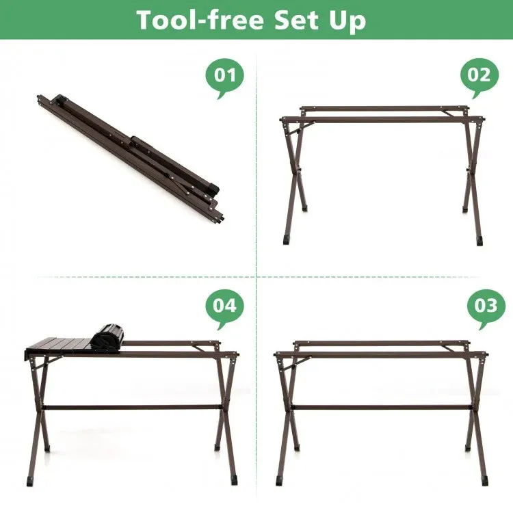 Costway Outdoor Camping Folding Table with Carry Bag - Seats 4-6 People, Suitable for Camping and Hiking