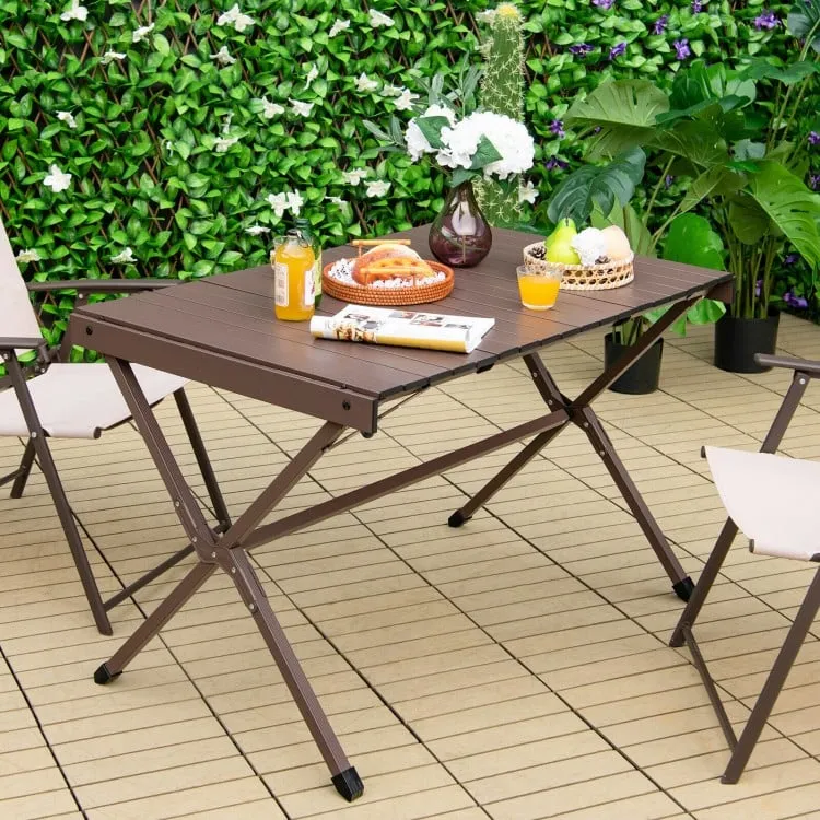 Costway Outdoor Camping Folding Table with Carry Bag - Seats 4-6 People, Suitable for Camping and Hiking