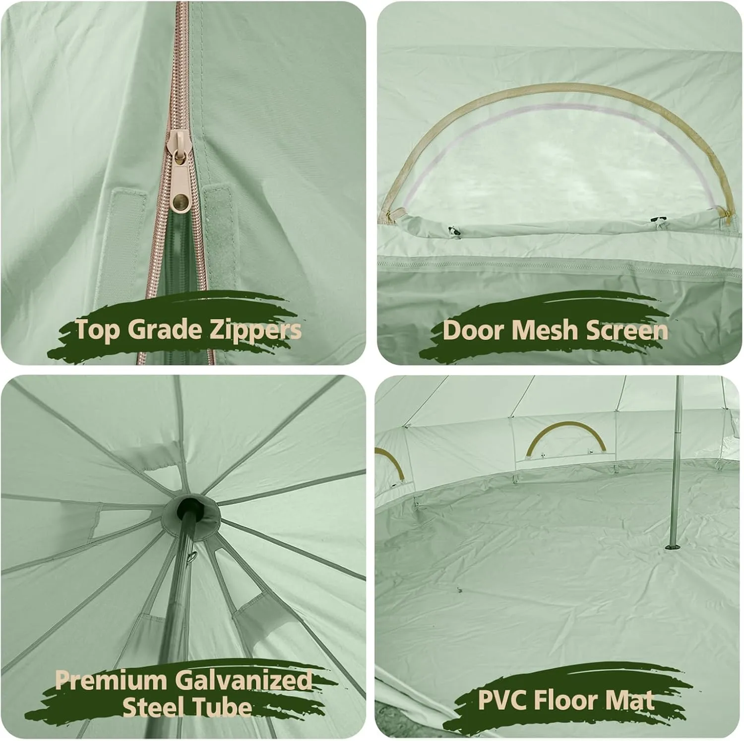 Cotton Canvas Bell Tent, Waterproof Large Tents with Sturdy Center & Door Pole and Space for 4/6/8 Person All 4 Season Camping Yurt Tent