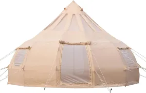 Cotton Canvas Family Camping Tent for 8-10 Person, 4 Season Glamping Tent, Hot Tent with Stove Jack Yurt Tipi, Teepee Tent, 500x500x315cm, Beige