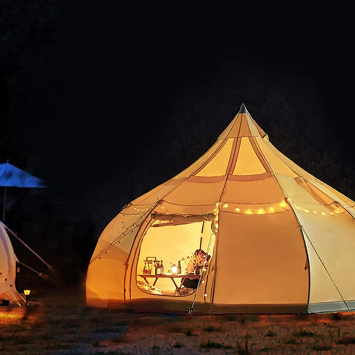 Cotton Canvas Family Camping Tent for 8-10 Person, 4 Season Glamping Tent, Hot Tent with Stove Jack Yurt Tipi, Teepee Tent, 500x500x315cm, Beige