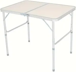 Create Outdoor Spaces with Portable Folding Table, Lightweight Aluminum, Adjustable Heights for Camping or Picnics, Beige and Silver Gray