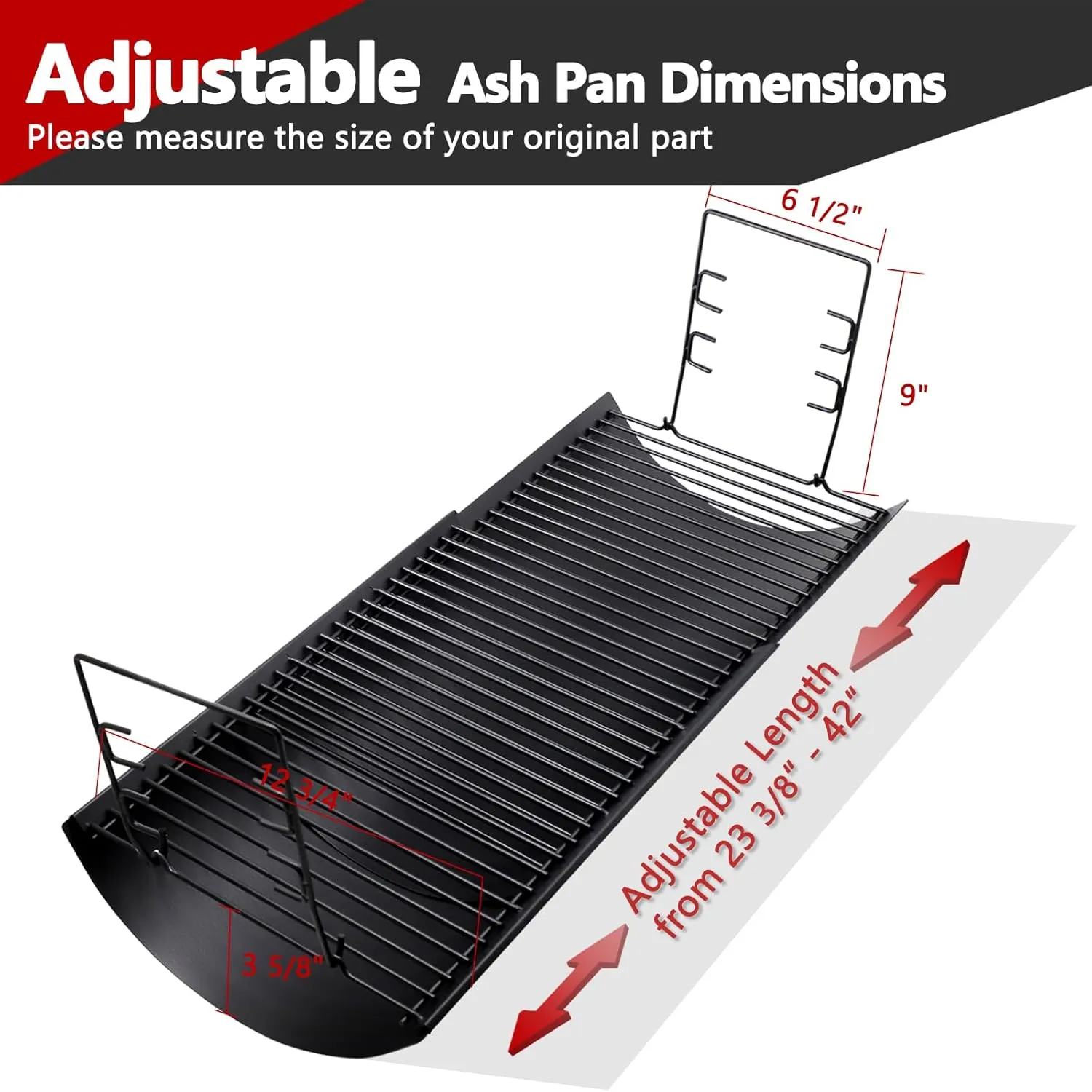 Criditpid 23.62" - 42" Ash Pan Drip Pan for Char Griller 5050 5650 2121 5072 3001 2828 2123 2823 2929 1224 Charcoal Grill Replacement Parts, Adjustable Ash Tray for Oklahoma Joe's Charcoal Grills