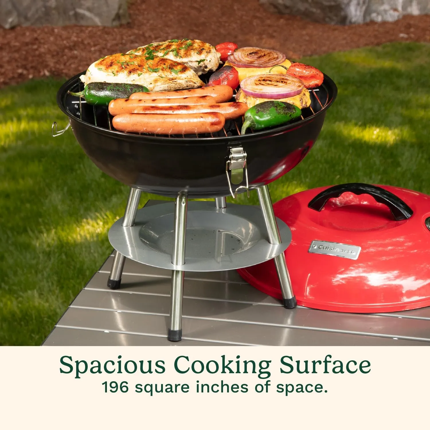 Cuisinart 14" Inch BBQ, 14" x 14" x 15", Portable Charcoal Grill, (Red), CCG-190RB
