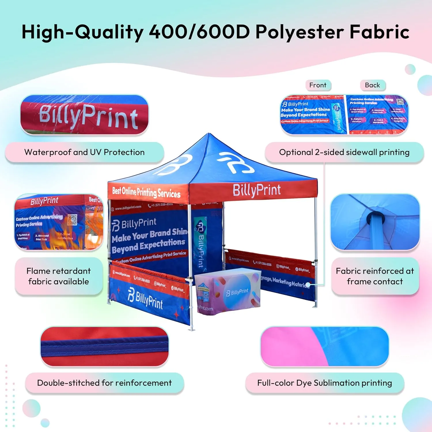 Custom Canopy Tent 10x10 with Logo, Personalized Pop Up Tent Packages for Trade Shows, Markets, Events, Quality Prints of Your Branding for Business Advertising with Optional Walls