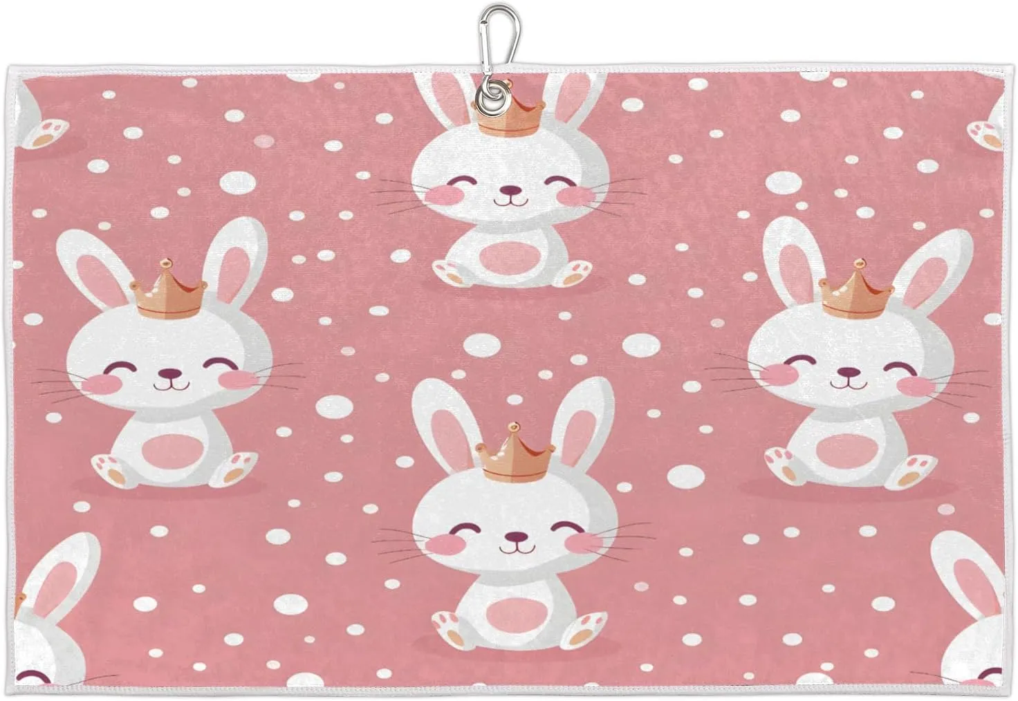 Cute Rabbit Dots Golf Towel with Heavy Duty Carabiner Ultra Absorbent Quick Dry Perfect for Cleaning Clubs Balls Gear Essential Golf Accessory for Men Women Kids