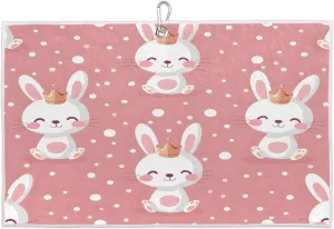 Cute Rabbit Dots Golf Towel with Heavy Duty Carabiner Ultra Absorbent Quick Dry Perfect for Cleaning Clubs Balls Gear Essential Golf Accessory for Men Women Kids
