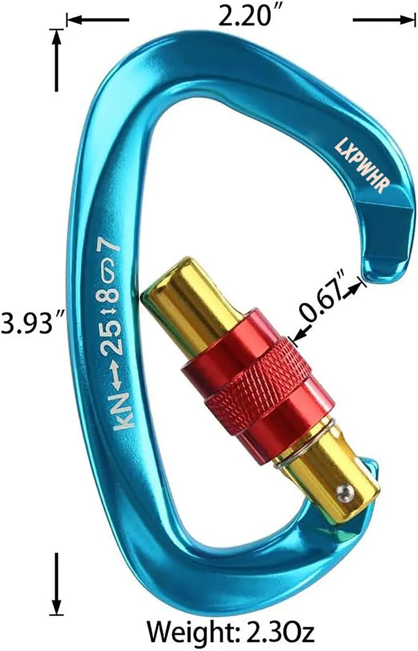 D Shape Carabiner 25KN Heavy Duty Climbing Mountaineer Expanding exploratory Caverns Connection Protection Locking Carabiner Clip Carabiner Screw Lock Hammock Camping Outdoor Equipment