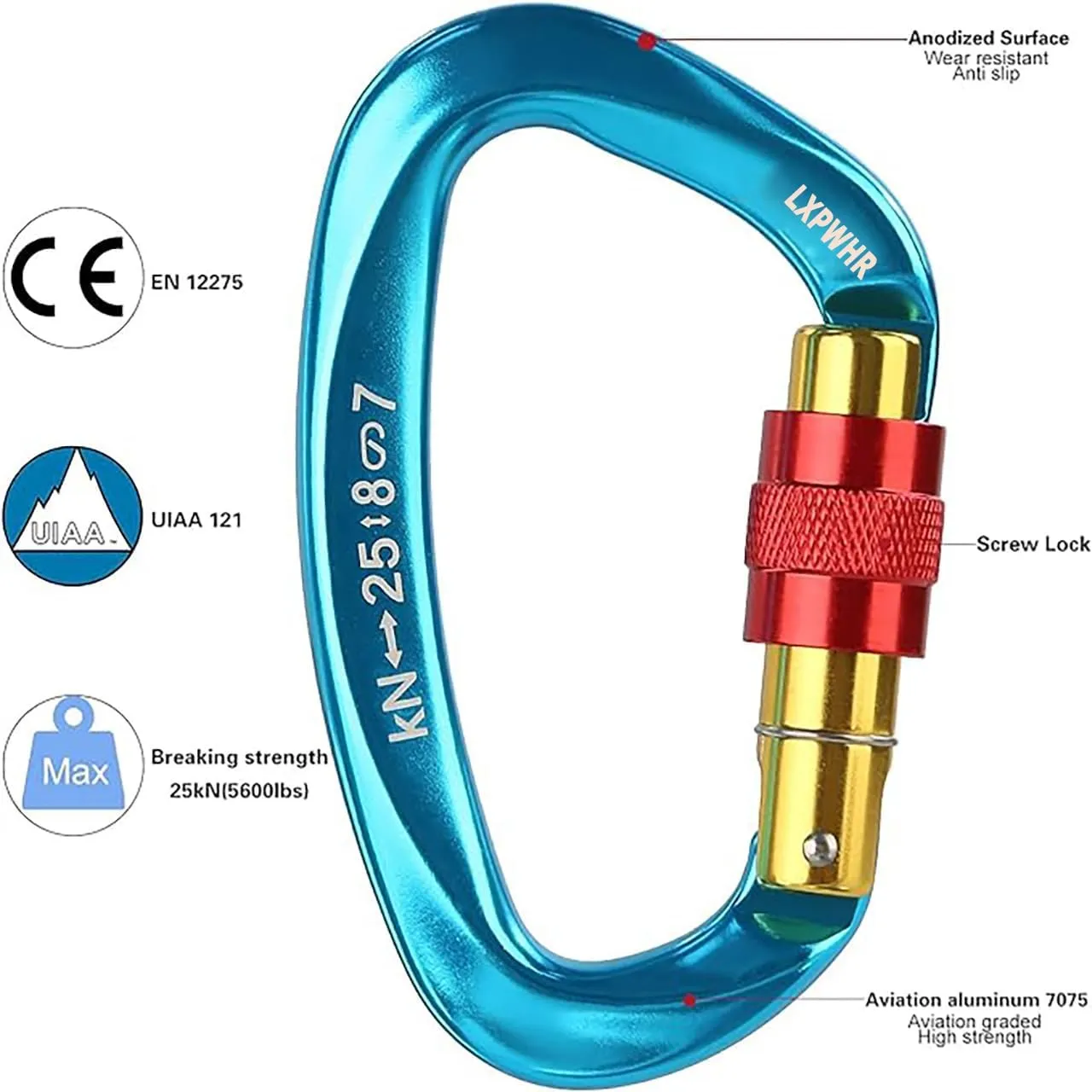 D Shape Carabiner 25KN Heavy Duty Climbing Mountaineer Expanding exploratory Caverns Connection Protection Locking Carabiner Clip Carabiner Screw Lock Hammock Camping Outdoor Equipment