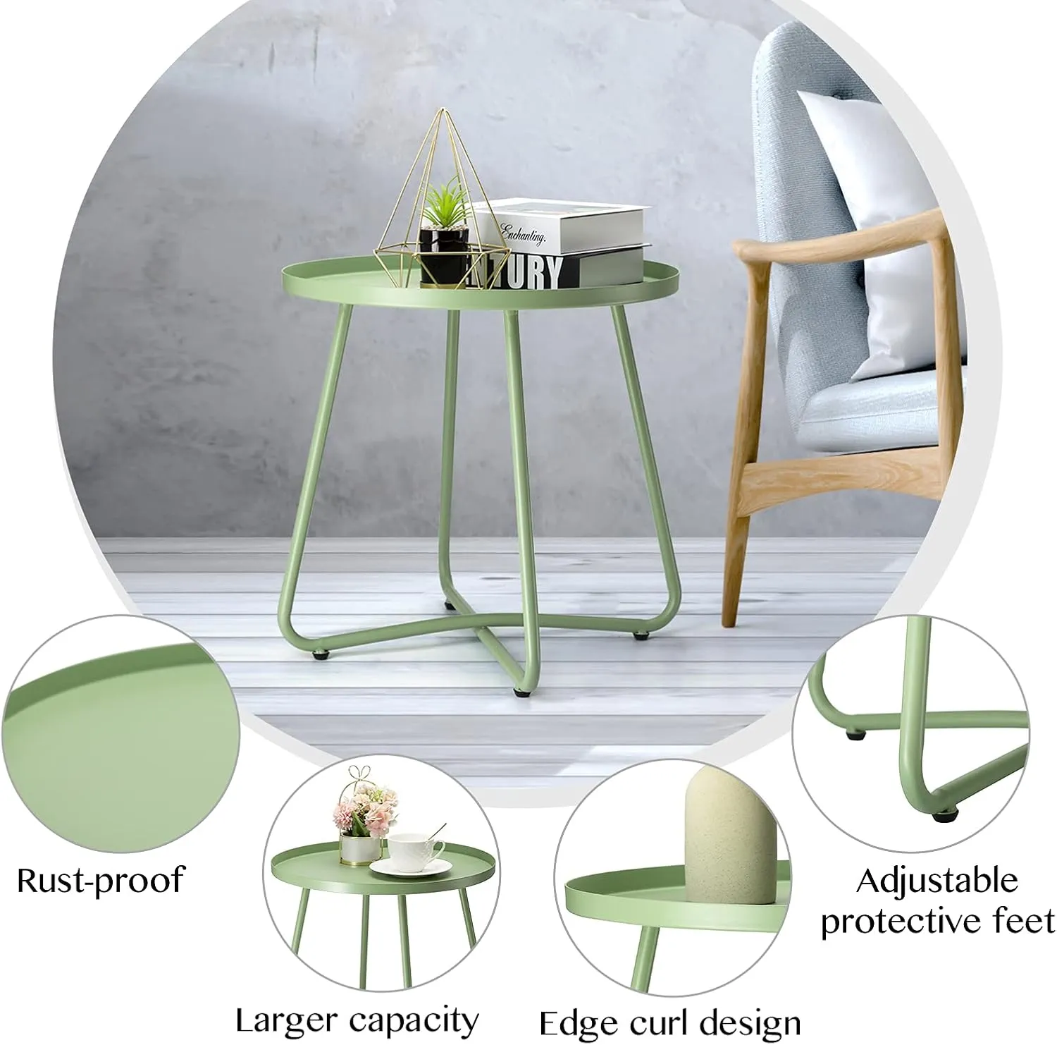 danpinera Outdoor Side Tables, Weather Resistant Steel Patio Small Round Outdoor Metal End Table for Patio Yard Balcony Garden Bedside Green