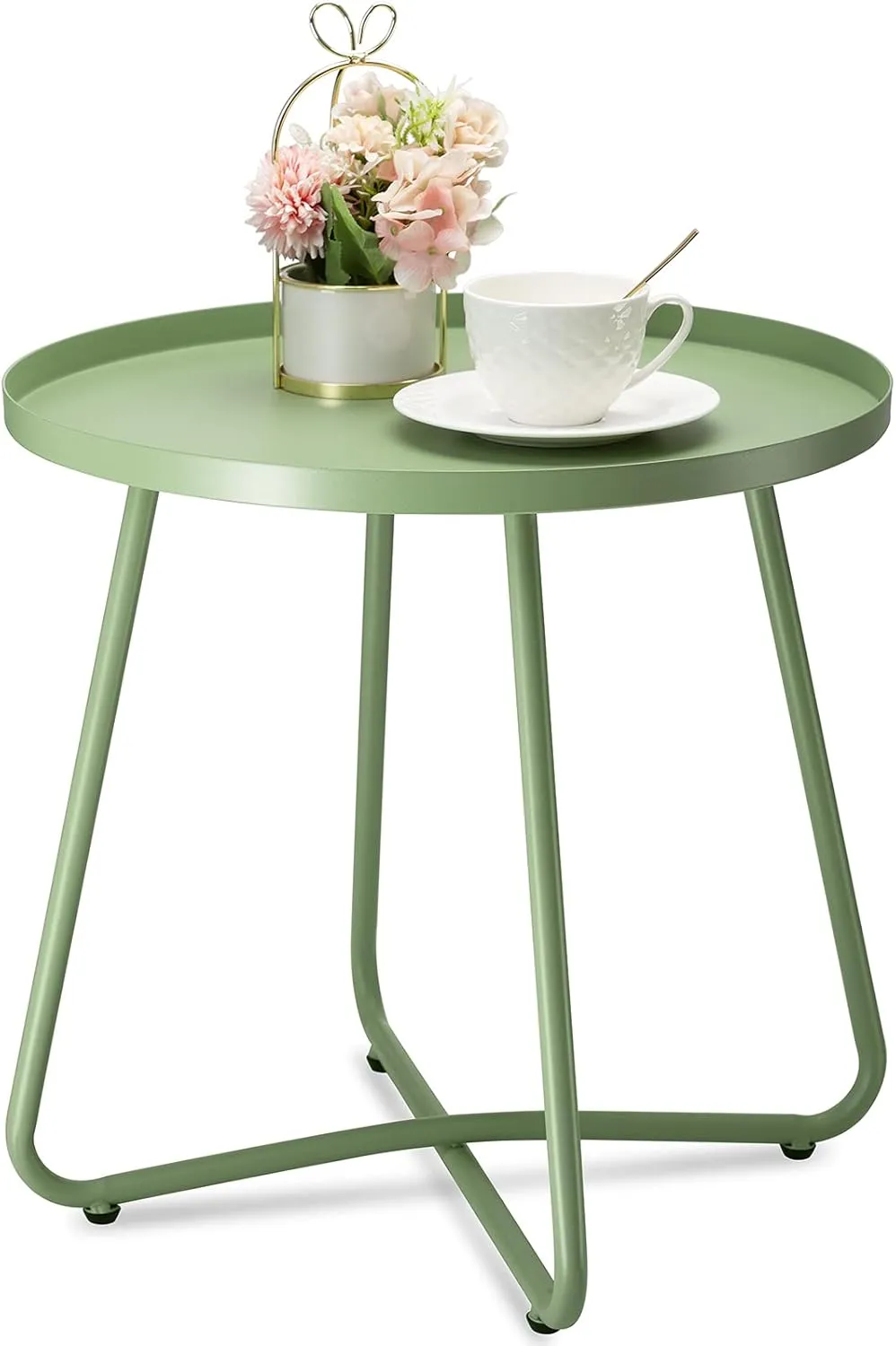 danpinera Outdoor Side Tables, Weather Resistant Steel Patio Small Round Outdoor Metal End Table for Patio Yard Balcony Garden Bedside Green