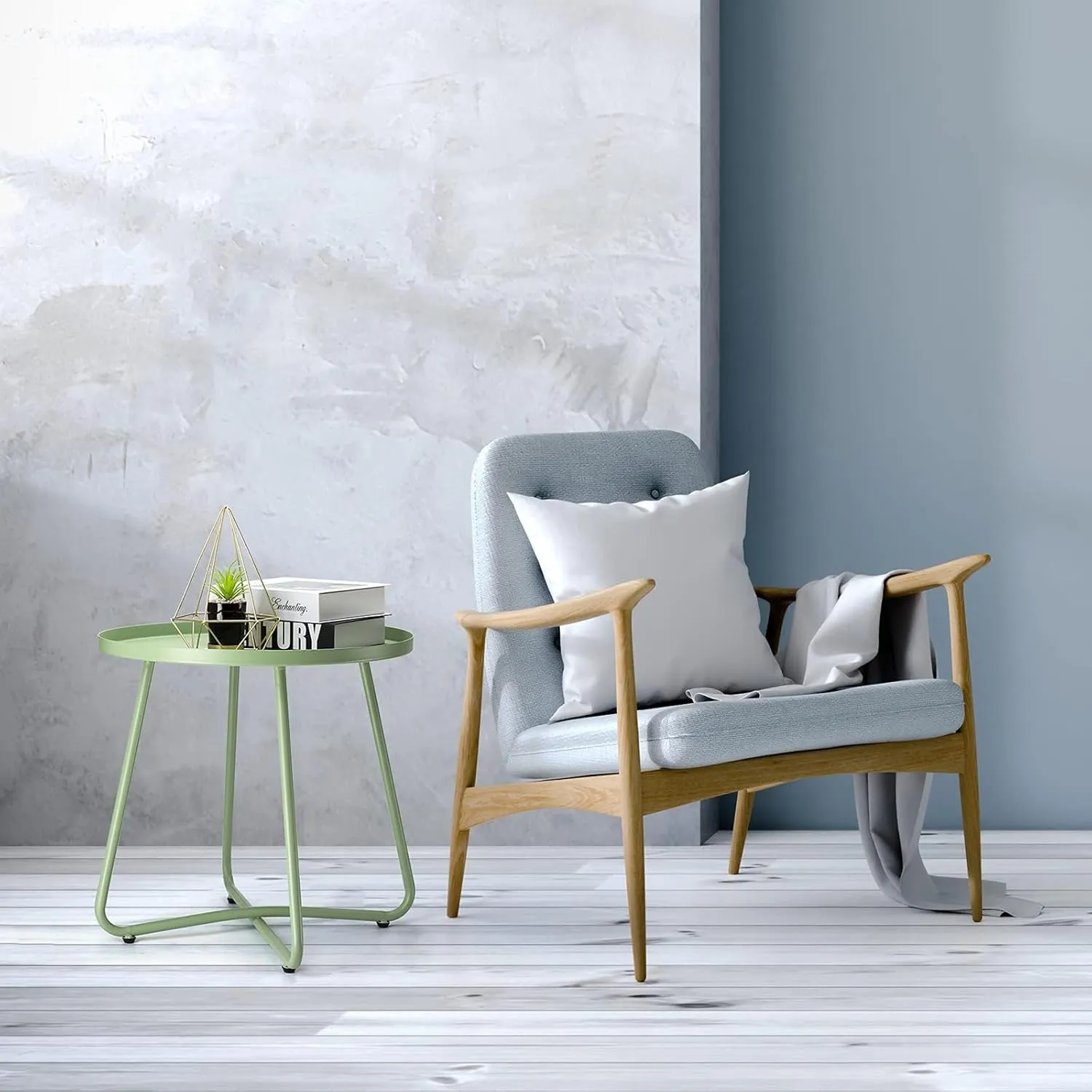 danpinera Outdoor Side Tables, Weather Resistant Steel Patio Small Round Outdoor Metal End Table for Patio Yard Balcony Garden Bedside Green