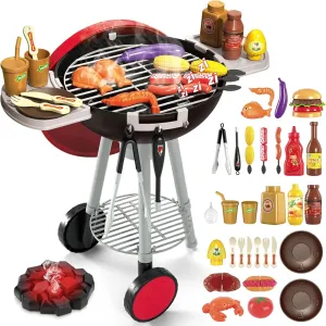 deAO Kids BBQ Grill Playset - Kitchen Toy Set With Pretend Smoke, Light, Sound Accessories - Indoor Outdoor Cooking Toy for Boys and Girls