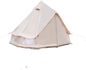 Deluxe Teepee Portable Double Layer Foldable Detachable Four Seasons Tent Yurt Tentage Cotton Waterproof Bell Tent Outdoor Camping Hunting Party Dome Glamping