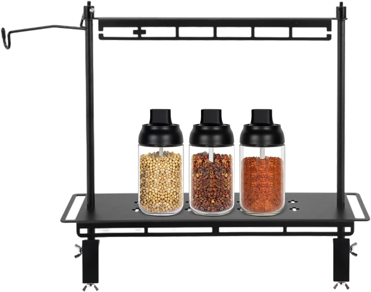 Display Rack, Camping Foldable Storage Rack, Multifunctional Aluminum Lightweight Folding Table Stand, with Lantern Stand, Sturdy Portable Folding Shelf Rack Organizer (A)