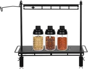Display Rack, Camping Foldable Storage Rack, Multifunctional Aluminum Lightweight Folding Table Stand, with Lantern Stand, Sturdy Portable Folding Shelf Rack Organizer (A)