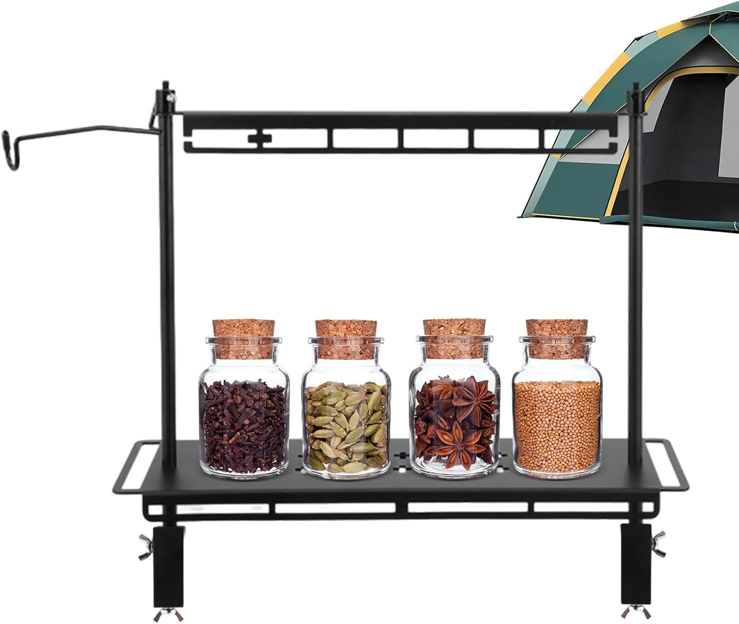Display Rack, Camping Foldable Storage Rack, Multifunctional Aluminum Lightweight Folding Table Stand, with Lantern Stand, Sturdy Portable Folding Shelf Rack Organizer (A)