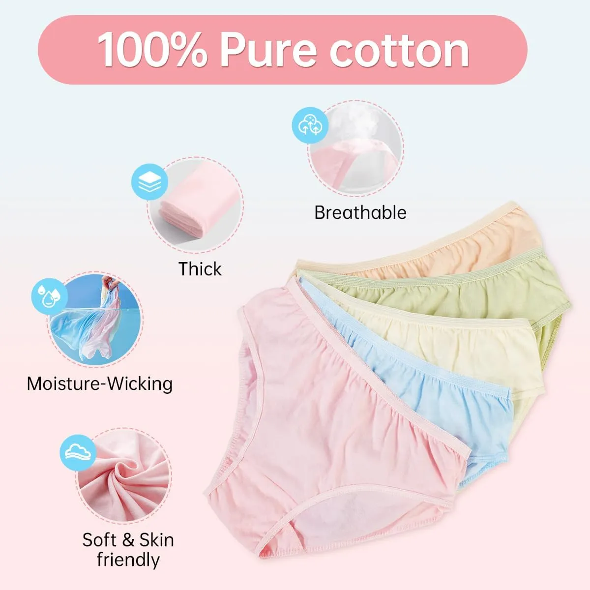Disposable-Underwear-for-Women, 10 Packs Pure Cotton Ladies Brief Panties for Travel/Spa/Emergencies, Multicolor