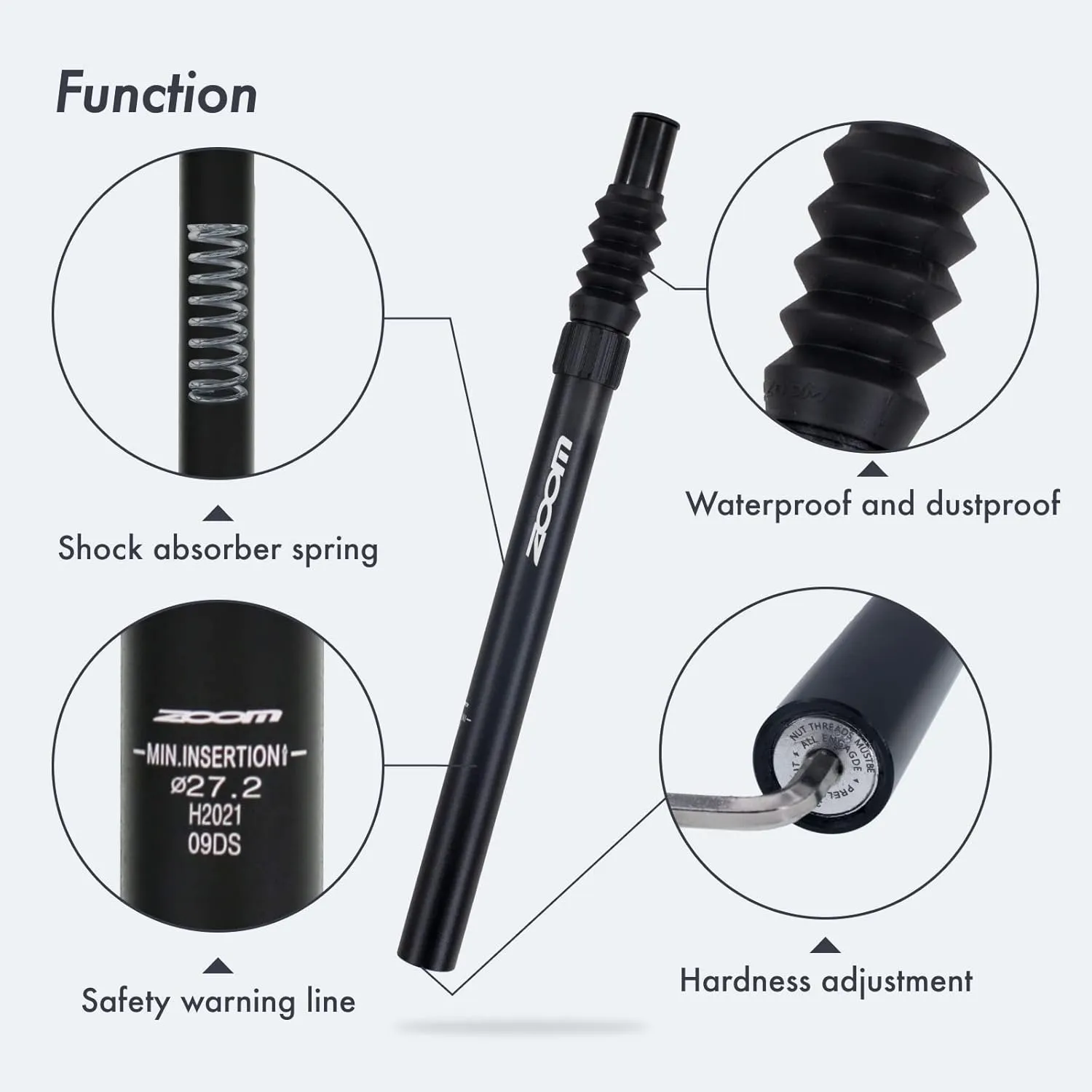 DJC Suspension Seatpost Straight Pillar Headless Bike Seat Post Shock Absorber for City Bike MTB 25.4 27.2 28.6 30.4 30.9 31.6mm