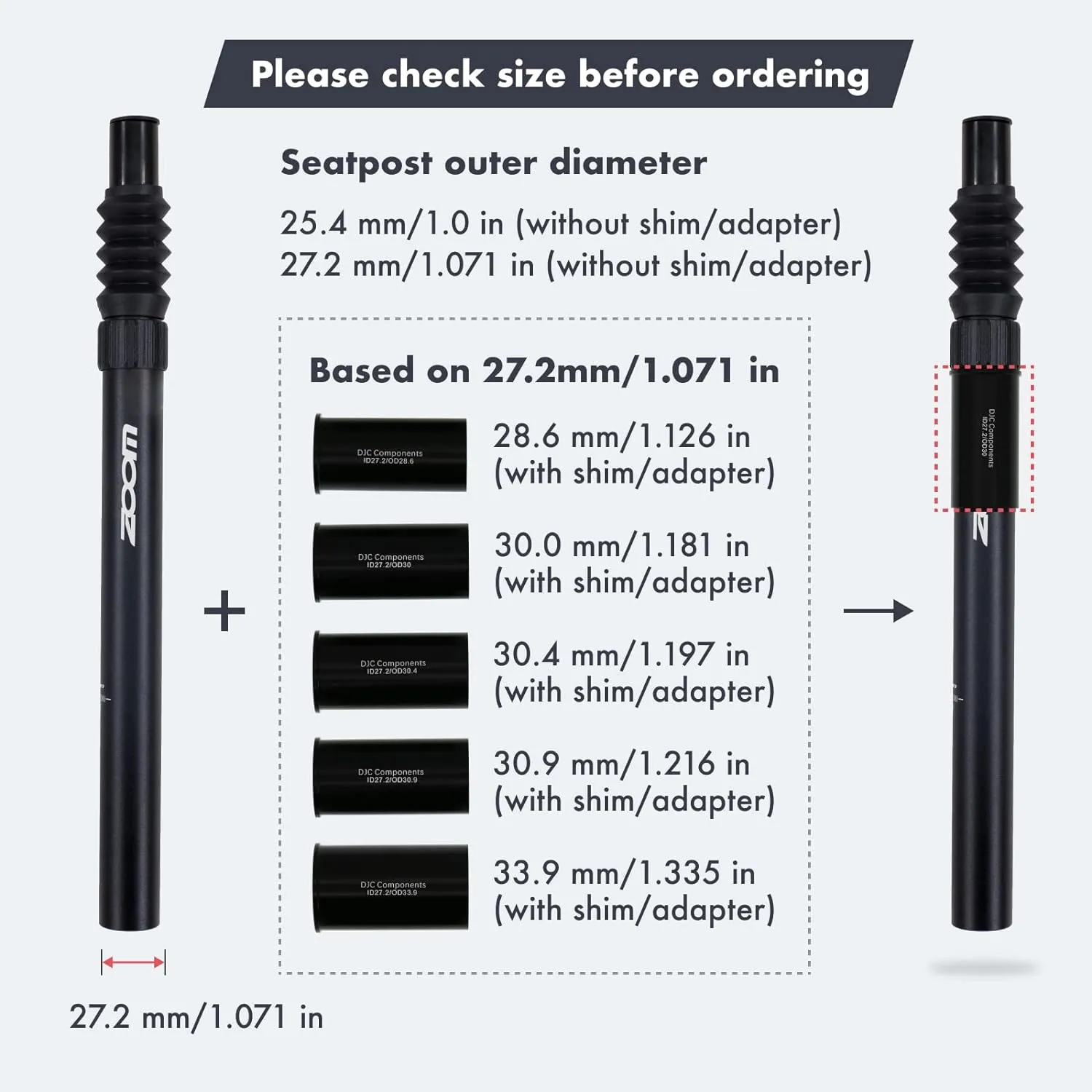 DJC Suspension Seatpost Straight Pillar Headless Bike Seat Post Shock Absorber for City Bike MTB 25.4 27.2 28.6 30.4 30.9 31.6mm