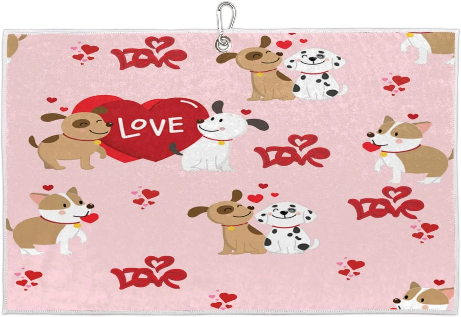 Dog Love Valentinejpg Golf Towel with Heavy Duty Carabiner Clip Quick Dry Ultra Absorbent Club Ball Cleaning Towel Golf Accessories for Men Women