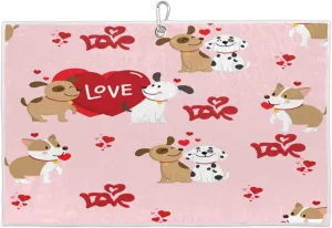 Dog Love Valentinejpg Golf Towel with Heavy Duty Carabiner Clip Quick Dry Ultra Absorbent Club Ball Cleaning Towel Golf Accessories for Men Women