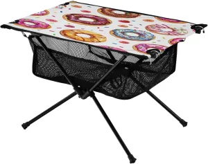 Doodle Colourful Donuts Portable Camping Table,Outdoor Folding Table,Beach Table,Suitable for Camping,Hiking,Picnic
