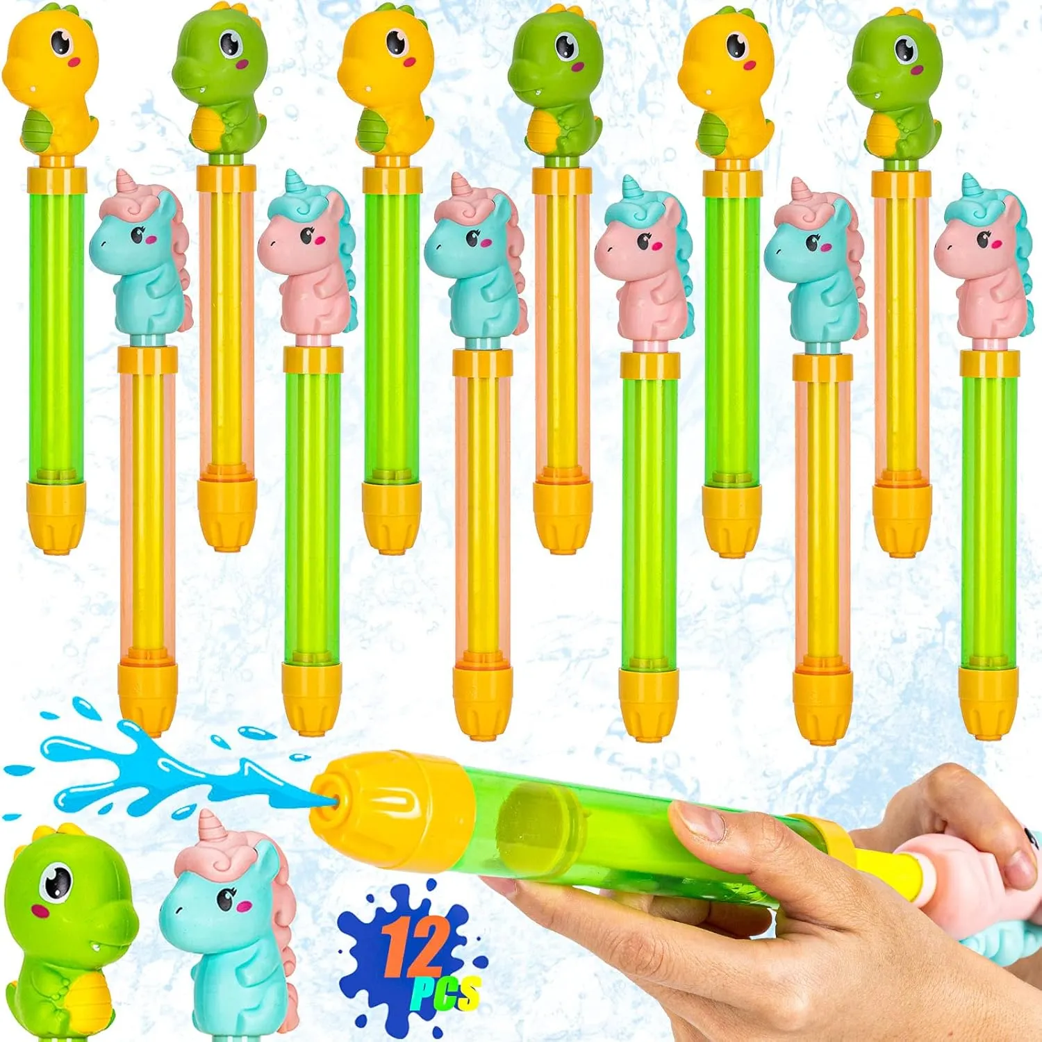 Dramosary 12 Pack Super Water Soaker Blaster Squirt Guns, Dinosaur Unicorn Water Shooters for Kids Bulk Summer Outdoor Swimming Water Game Fighting Play Toys