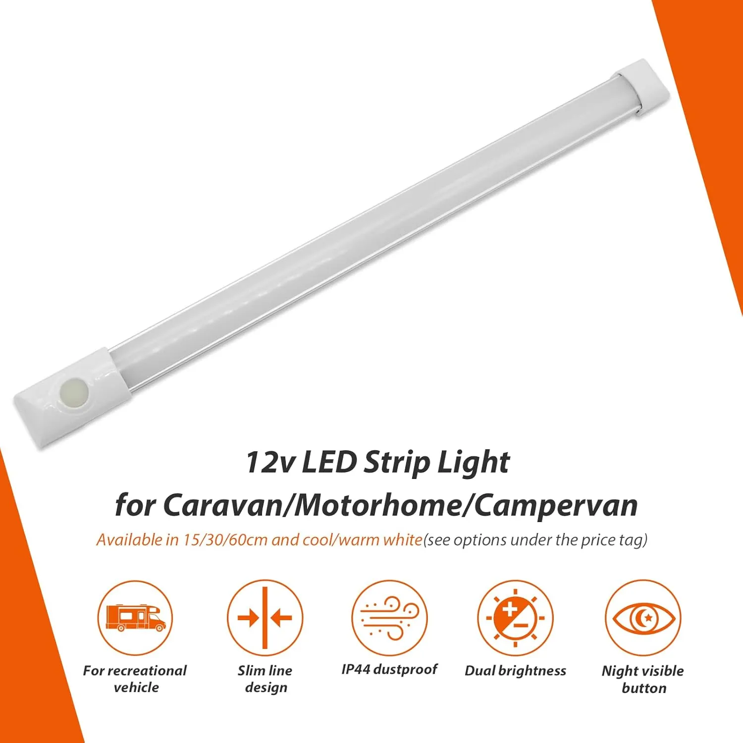 Dream Lighting 12V LED Under-Cabinet Strip Light with Switch for RV Motorhome Trailer Boat Interior Kitchen Cabin, 12" Cool White Pack of 2