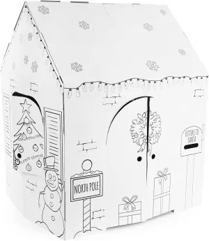 Easy Playhouse Holiday Cottage - Kids Art & Craft for Indoor Fun, Color, Draw, Doodle on a Festive North Pole House - Decorate & Personalize a Cardboard Fort, 32" X 26.5" X 40.5" - Made in USA, Age 3 