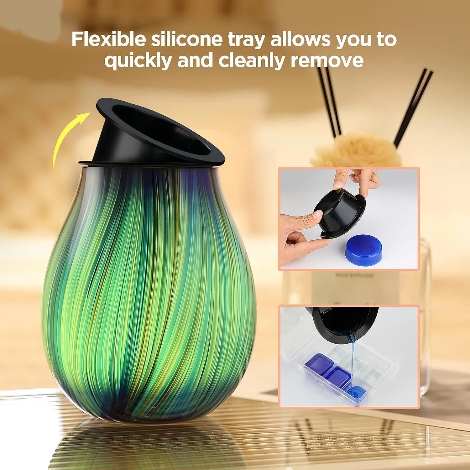 Electric Wax Melt Burner Art Glass Scented Candle Warmer with Timer and 7 led Color Changing Removable Silicone Dish for Wax Melts Fragrance Oil Night Light Candle Warmer for Home
