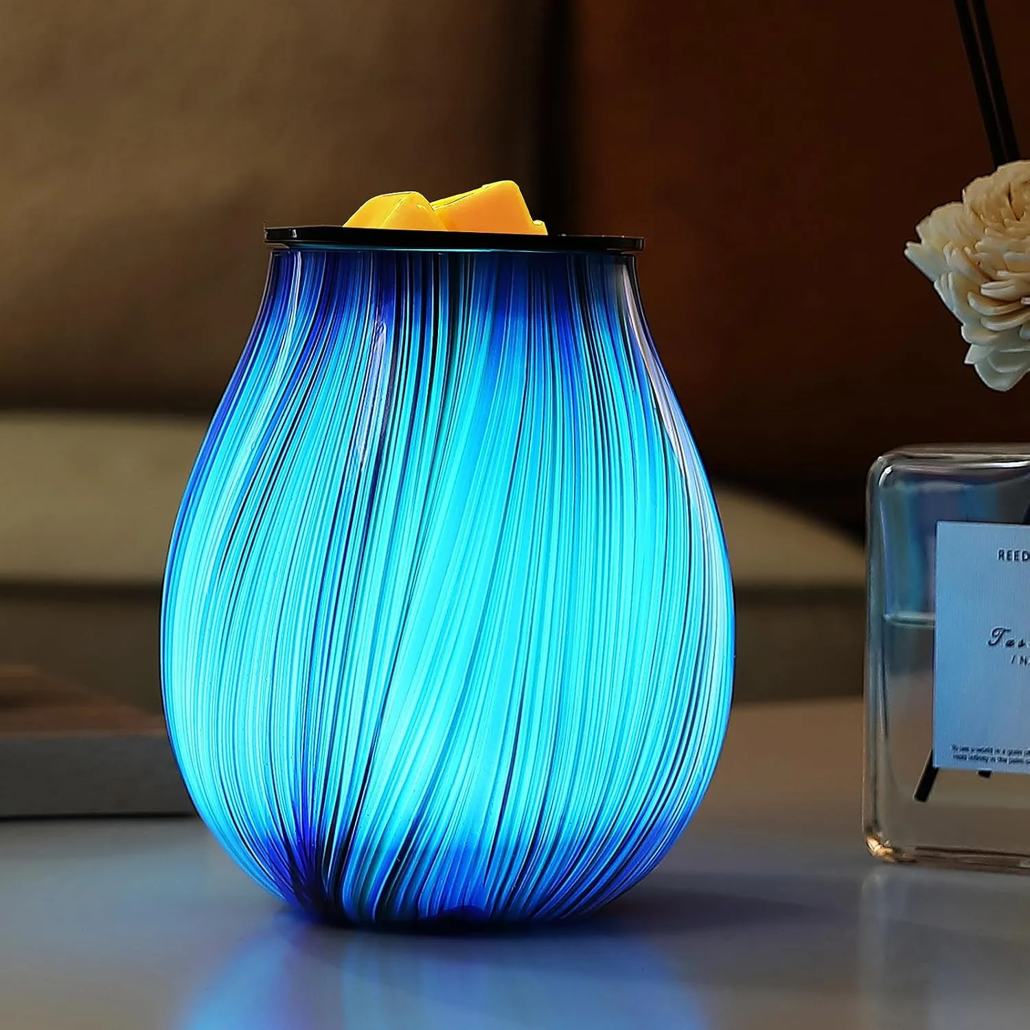 Electric Wax Melt Burner Art Glass Scented Candle Warmer with Timer and 7 led Color Changing Removable Silicone Dish for Wax Melts Fragrance Oil Night Light Candle Warmer for Home