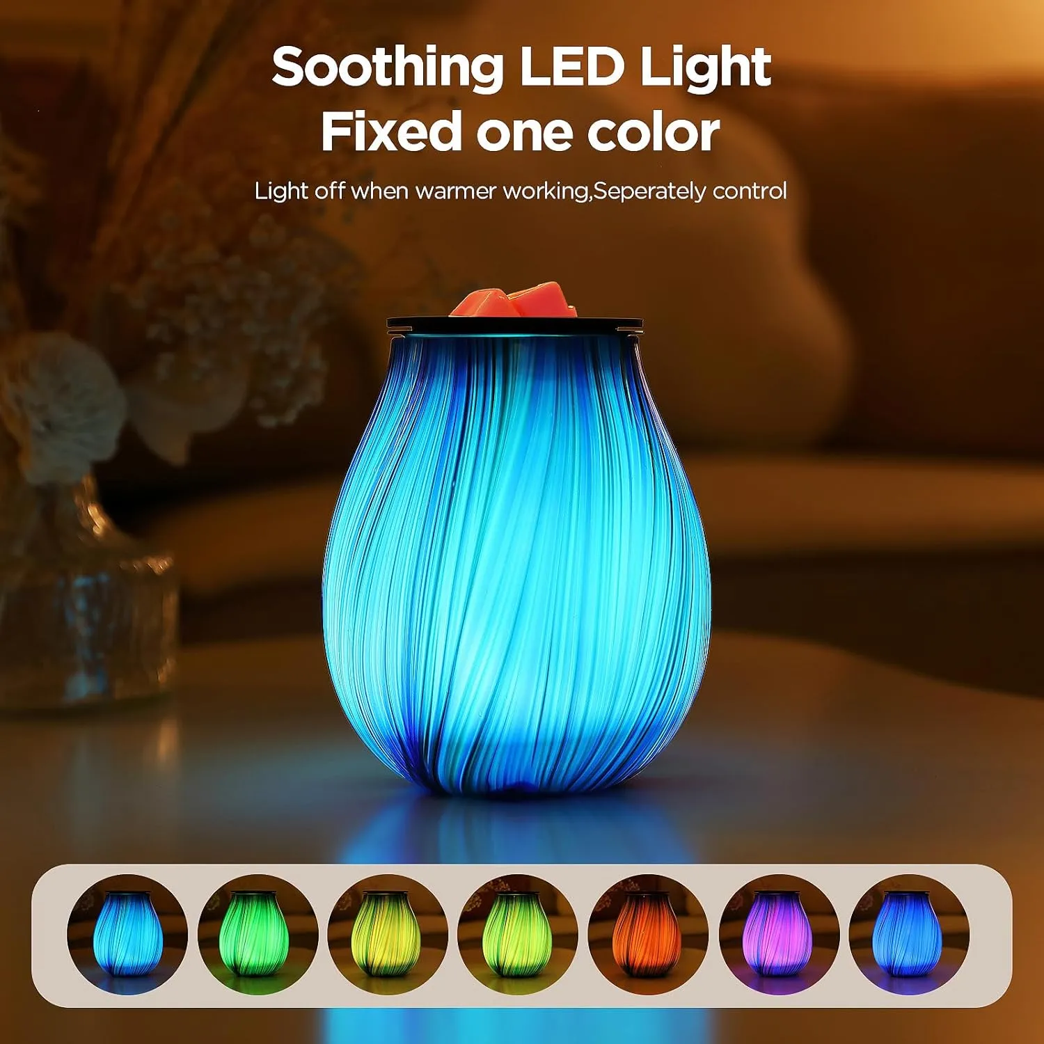 Electric Wax Melt Burner Art Glass Scented Candle Warmer with Timer and 7 led Color Changing Removable Silicone Dish for Wax Melts Fragrance Oil Night Light Candle Warmer for Home