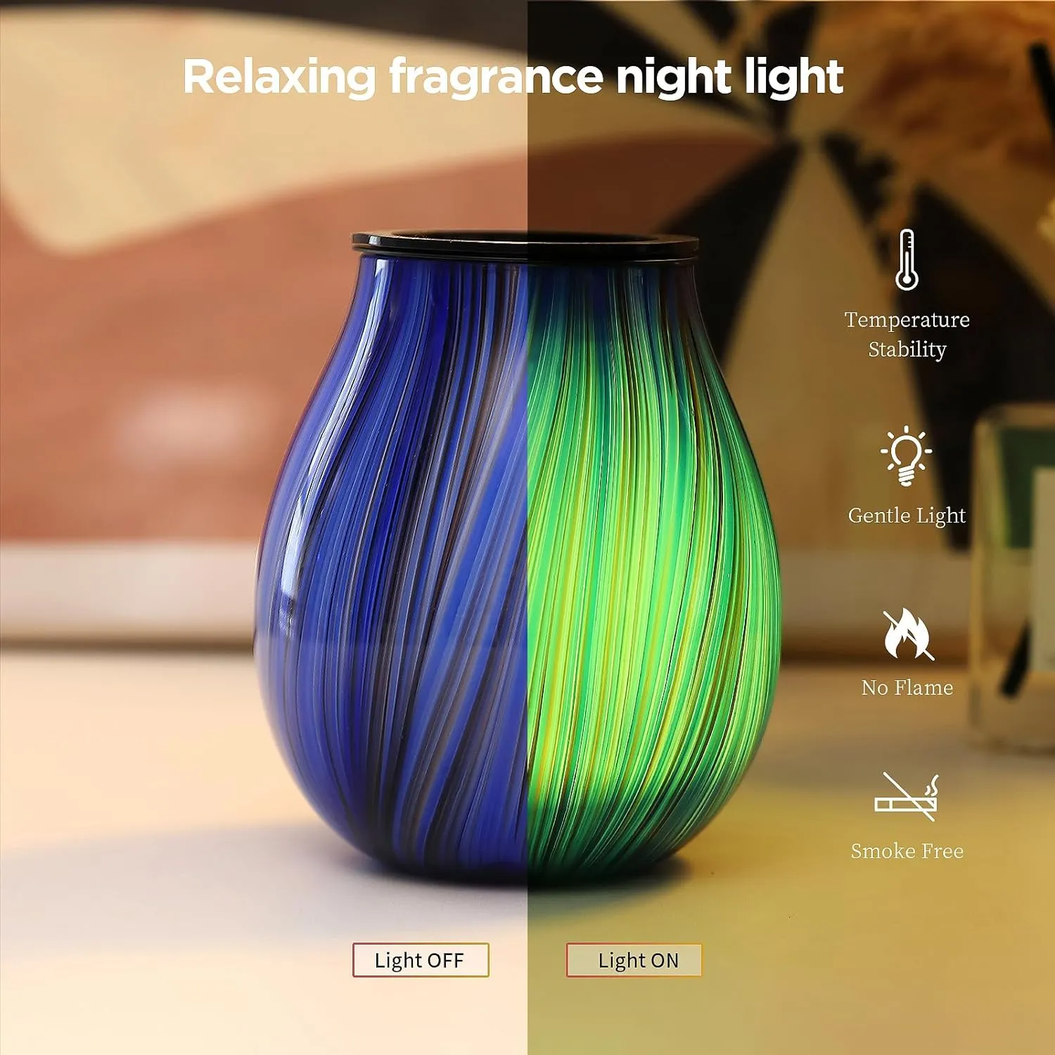 Electric Wax Melt Burner Art Glass Scented Candle Warmer with Timer and 7 led Color Changing Removable Silicone Dish for Wax Melts Fragrance Oil Night Light Candle Warmer for Home