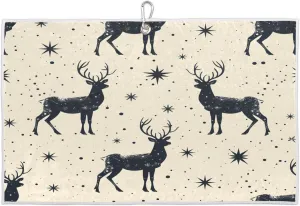 Elk Snowflake Silhouette Golf Towel with Heavy Duty Carabiner Clip Quick Dry Ultra Absorbent Club Ball Cleaning Towel Golf Accessories for Men Women