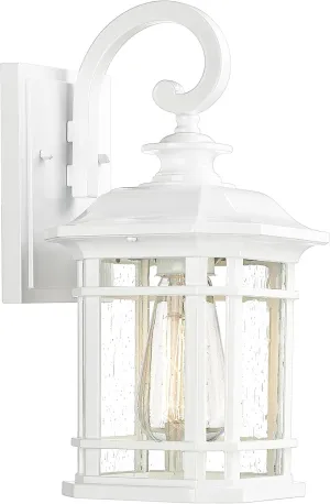 Emliviar 1-Light Outdoor Wall Lighting, 13 Inch Vintage Outdoor Wall Sconce for Porch in White Finish, Seeded Glass Shade, 2084B-WH