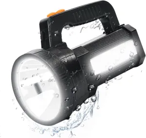 ERAY Handheld Large Flashlight Rechargeable, 10000 Lumens Powerful LED Spotlight Searchlight Strobe Flashlight Lantern Combo Black, 6 Lighting Modes for Outdoor Camping Hiking Fishing Emergency