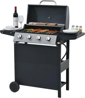 ESPIDOO 4 Burner Propane Gas Grill: 34,000 BTU Stainless Steel BBQ with Wheels & Shelves for Backyard, Garden, and Patio Cooking - Perfect for Outdoor Enthusiasts & Family Gatherings