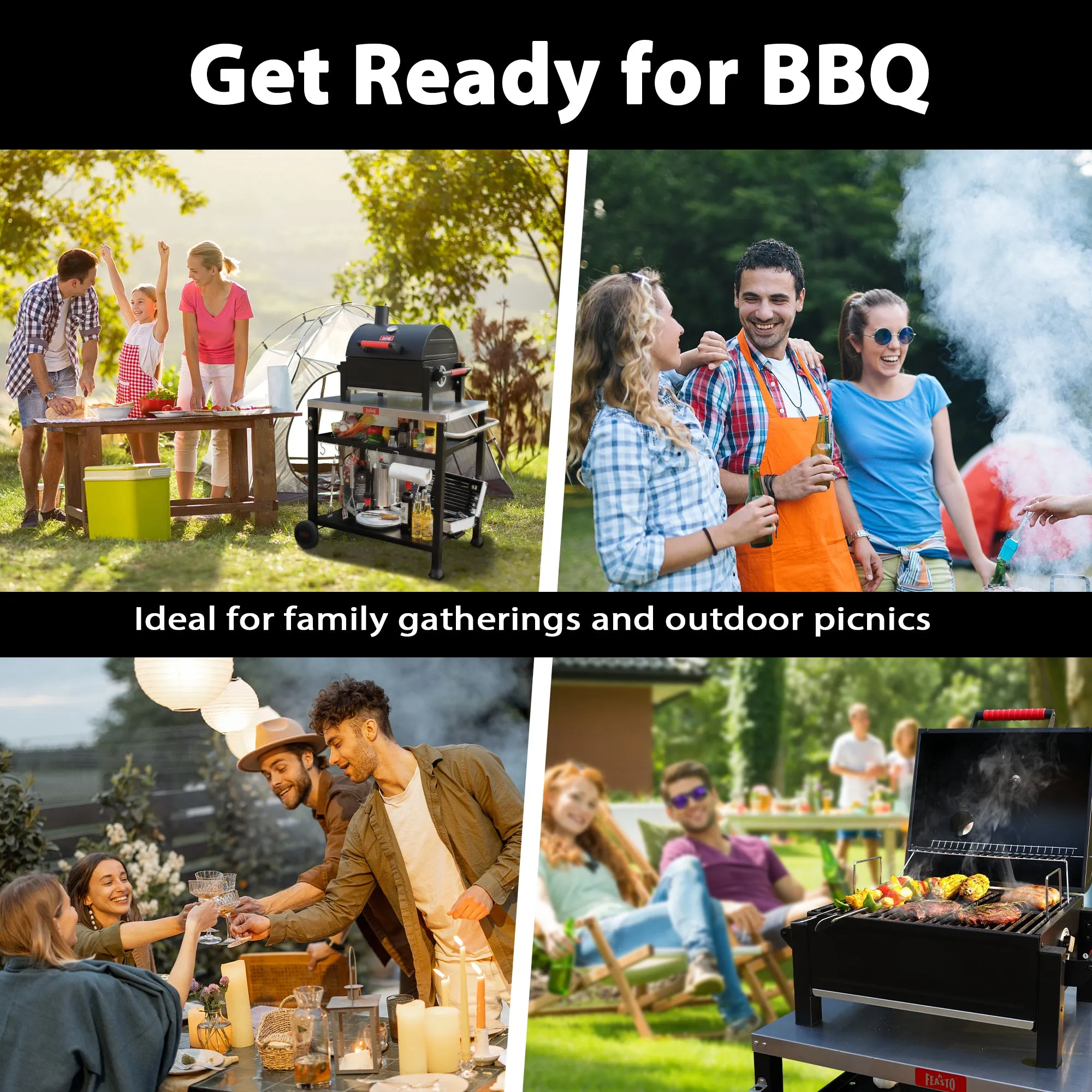 FEASTO Portable Charcoal Grill with Two Silicone Holding Handles Tabletop grilling with 354 Square Inches Cooking Area  Convenient for outdoor Camping and Picnic Black L26.8’’x W20’’x H21.3’’