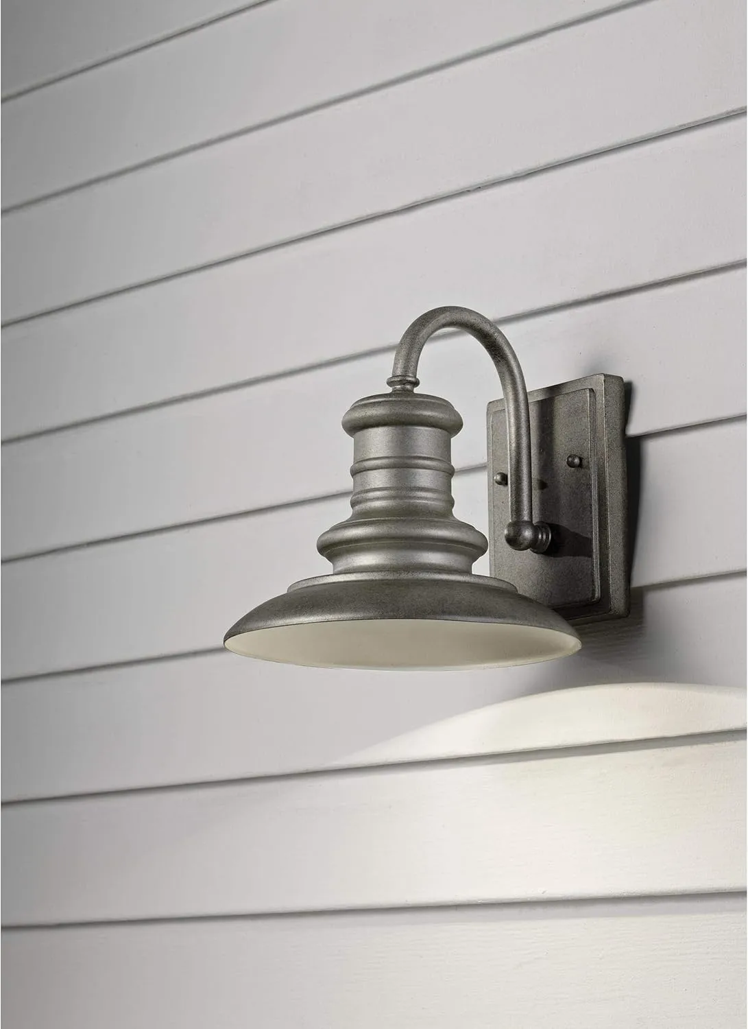Feiss OL8600TRD-L1 Redding Station LED Outdoor Patio Lighting Wall Lantern, 1-Light, 14 Watt, Tarnished Silver (9"W x 10"H)