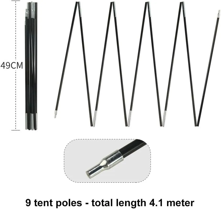 Fibreglass Tent Poles Replacement, Pre-Assembled Tent Pole For Hiking & Camping, Easy To Install Outdoor Tent Repair Rod, 11.8ft Fiberglass Tent Pole For 2 3 People Tents(4.1m)