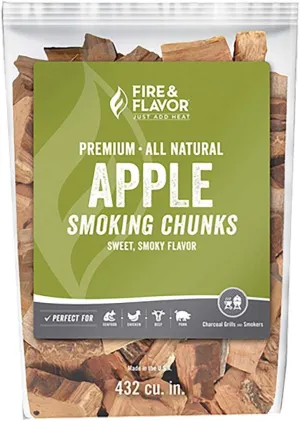 Fire & Flavor Apple Wood Chunks for Smoking and Grilling - All-Natural, Long-Lasting with a Mildly Sweet Flavor - Large Chunk Wood Chips for Smokers,Green 4 Pounds