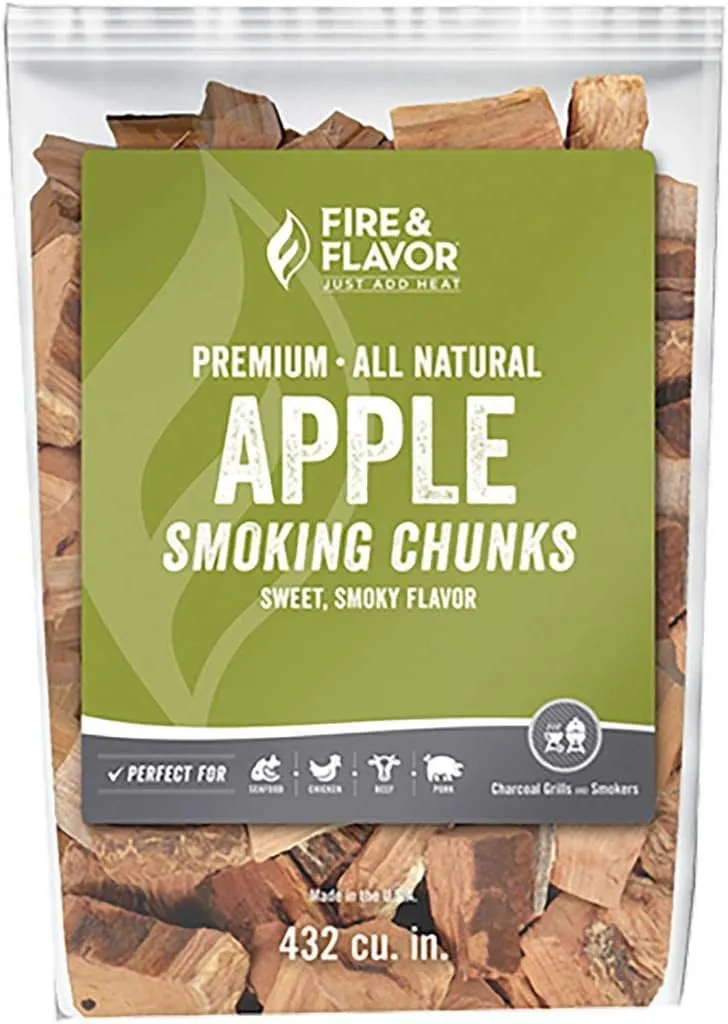 Fire & Flavor Apple Wood Chunks for Smoking and Grilling - All-Natural, Long-Lasting with a Mildly Sweet Flavor - Large Chunk Wood Chips for Smokers,Green 4 Pounds