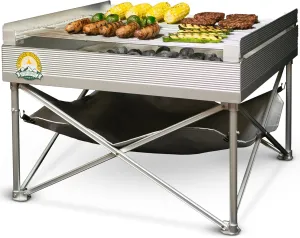 Fireside Outdoor Pop-Up Fire Pit - Portable Fire Pit, BBQ Grill, Charcoal Grill, Folding Fire Pit, Camp Grill, Portable Campfire, Outdoor Fire Pit with Grill and Heat Shield - Quad-Fold Grates